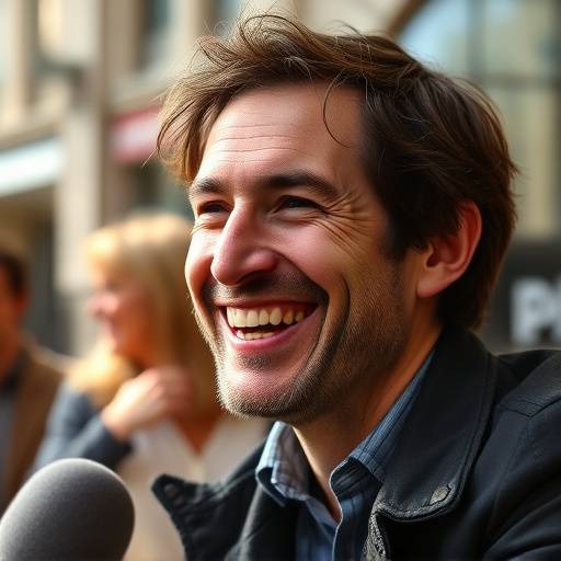 Guillaume Canet souriant lors d'une interview à Paris
