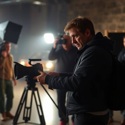 Guillaume Canet sur un plateau de tournage, dirigeant une équipe