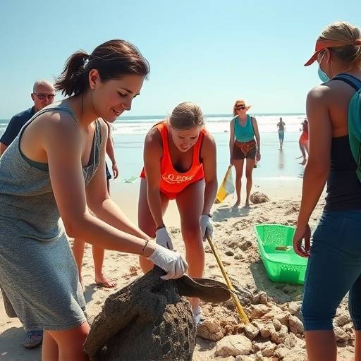 Marion Cotillard participant √† une op√©ration de nettoyage de plage avec des b√©n√©voles