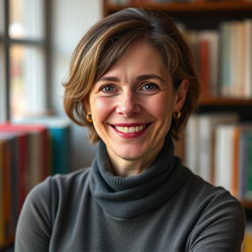 Portrait souriant d'Isabelle Dubois, directrice de la publication d'√âtoiles Filantes.